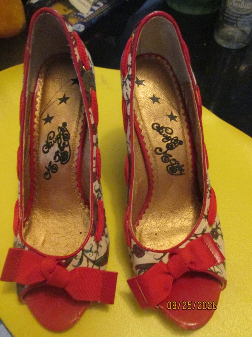 PAIR of NAUGHTY MONKEY RED FLORAL WEDGE SHOES